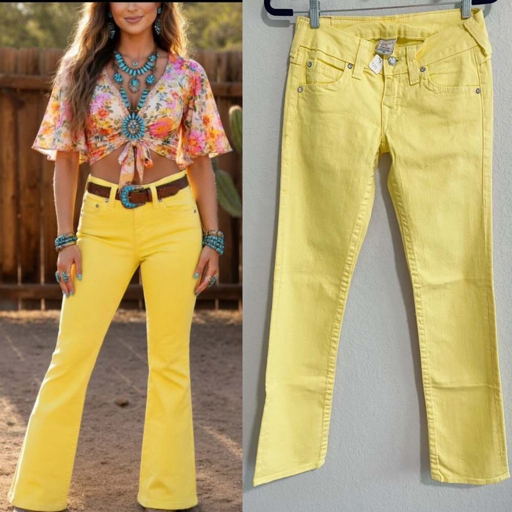 $240 NWT True Religion Disco Billy Crystal Button Slim Bootcut Jeans Denim